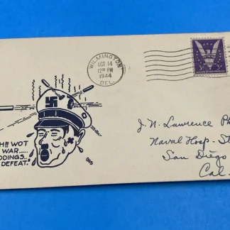 1944 Wilmington DE WWII Patriotic Cover 'Ach! Wot a War' Hitler Cachet Scott 905