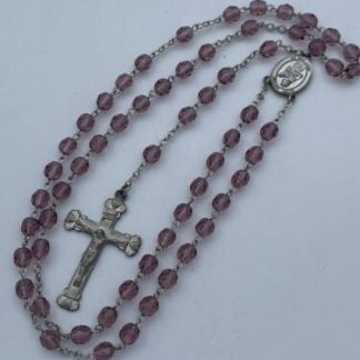 Saint Agatha Amethyst Glass Rosary, Signed Pewter BLI, Christianity, Nurse