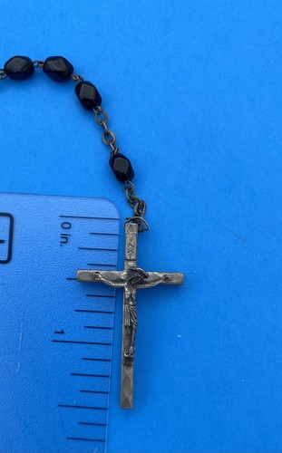 Vintage Black Faceted Glass Rosary w Case, Mary, Jesus, Italy, Christianity, 16” - Image 11