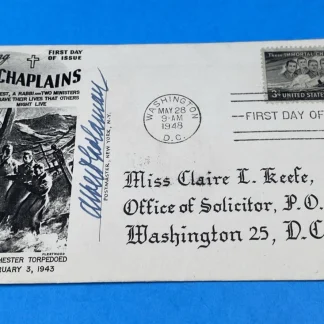 1948 Four Chaplains Fleetwood Cover Signed Albert Goldman Claire Keefe, FDC WW2