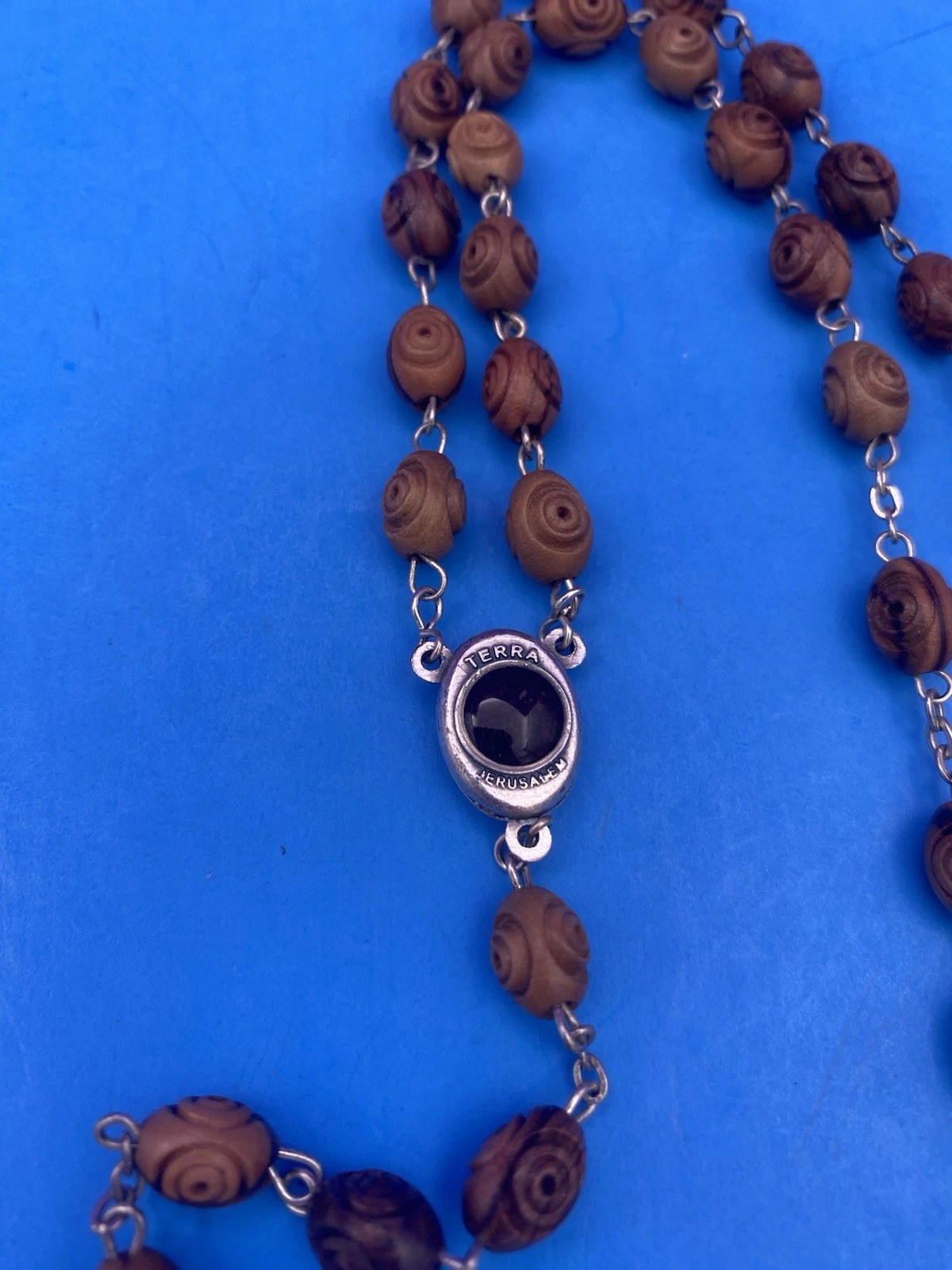 Carved Olive Wood Rosary, Terra Jerusalem Reliquary, Virgin Mary, Christianity - Image 7