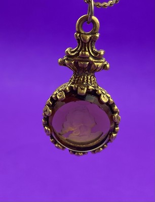 Vtg Cognac Brown Glass Intaglio Cameo Pendant with Goldtone Necklace, Gorgeous - Image 12