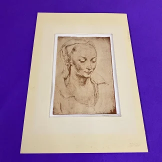 Vintage Print After Hendrick Goltzius Portrait of a Young Woman 4x6 Mounted Work