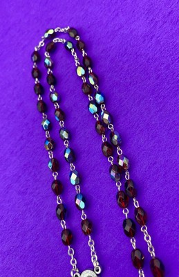 Vtg Claudio Cipolletti Red Aurora Borealis Crystal Faceted Glass Rosary, ITALY - Image 9