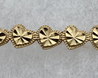 BEVERLY HILLS GOLD 14k Yellow Gold DIAMOND CUT HEART DESIGN BAR Pin 1-3/8"