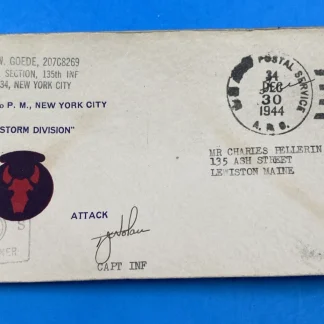1944 Dec APO 34 Italy WWII Cover 135th Infantry 34th ID Red Bull ATTACK Censored