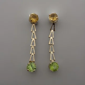 Vintage Mexico 14K Gold Drop Earrings w/ Heliodor & Tsavorite Gemstones