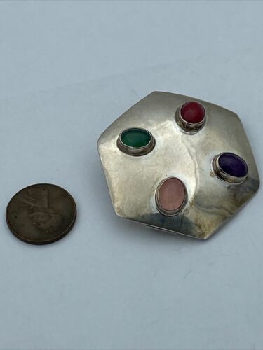 Vintage Mexico TL-67 Sterling Silver Multi Gemstone Pin Brooch - Image 3