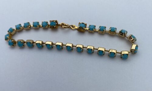 Vtg 1950’s -1960’s Blue Faux Stone Gold Toned Bracelet w/Clip On Earrings Set - Image 11