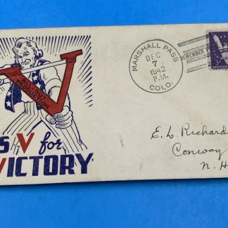 WWII Dec 7 1942 Marshall Pass CO 'Remember Pearl Harbor' V for Victory cover USA