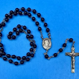 Vintage Beautiful Black Glass Petite Rosary, Jesus, Pewter, Christianity, 15”