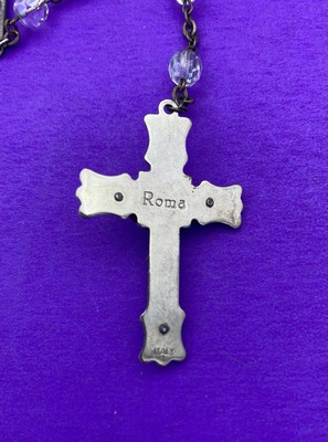 Vtg Aurora Borealis Crystal Faceted Glass Rosary ITALY, Virgin Mary Christianity - Image 10