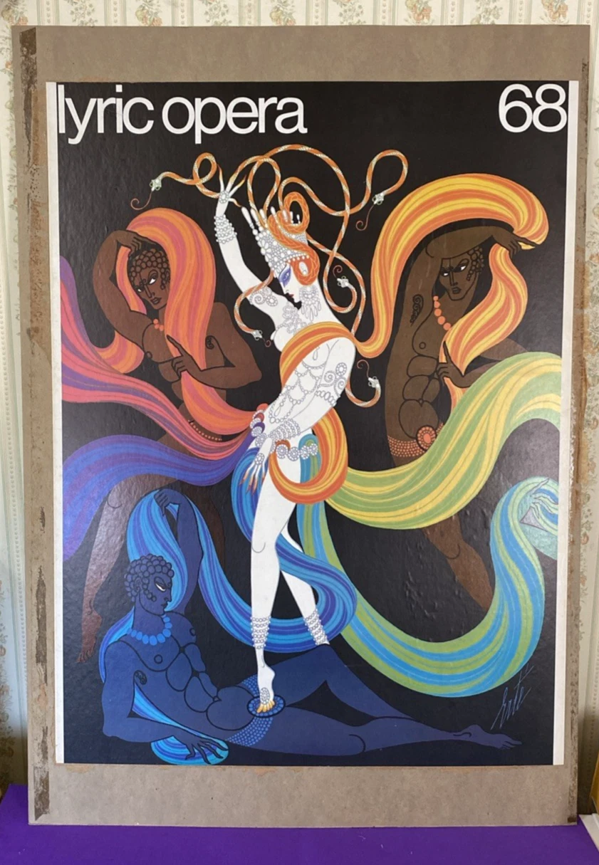 1968 Erté Lyric Opera 68 Vintage Original Chicago Poster Mounted to Board