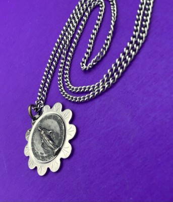 Vintage Virgin Mary Pendant Necklace, Silver-Toned Italy, Christianity, Religion - Image 12