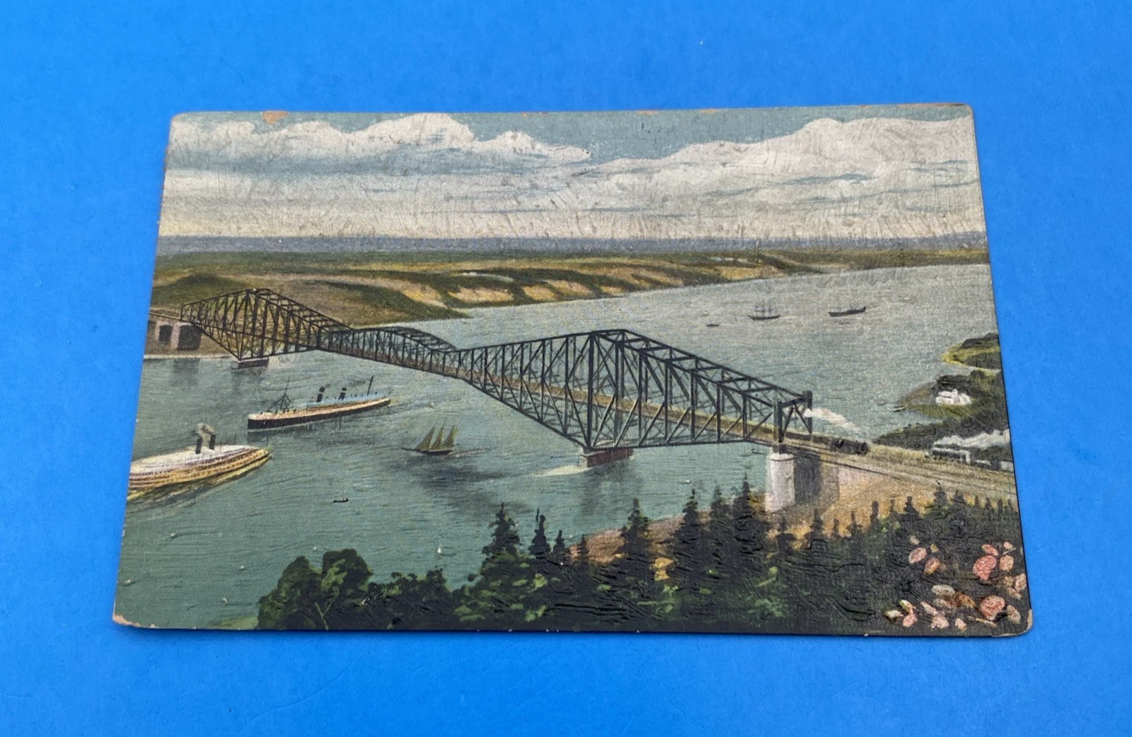 1927 Quebec Bridge postcard Novelty Mfg Montreal Oil Painting Series Canada used