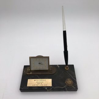 Vintage Desk Alarm Clock Pen Holder on Marble Base Rensie Watch Comp Esterbrook