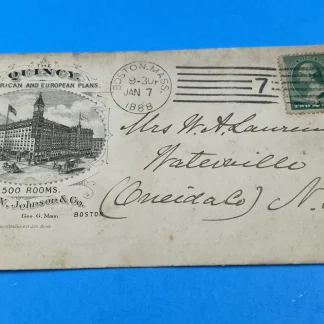 1888 Quincy House Boston Hotel Cover & Letterhead Tremont Temple Brewery