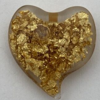 14K Gold Nugget Flakes Glass Encased Heart Pendant - Missing the Bail