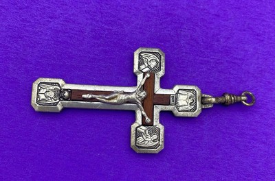 Via Crucis Crucifix Pendant, Wood Inlay Silver Tone, ITALY, Christianity, Jesus - Image 8