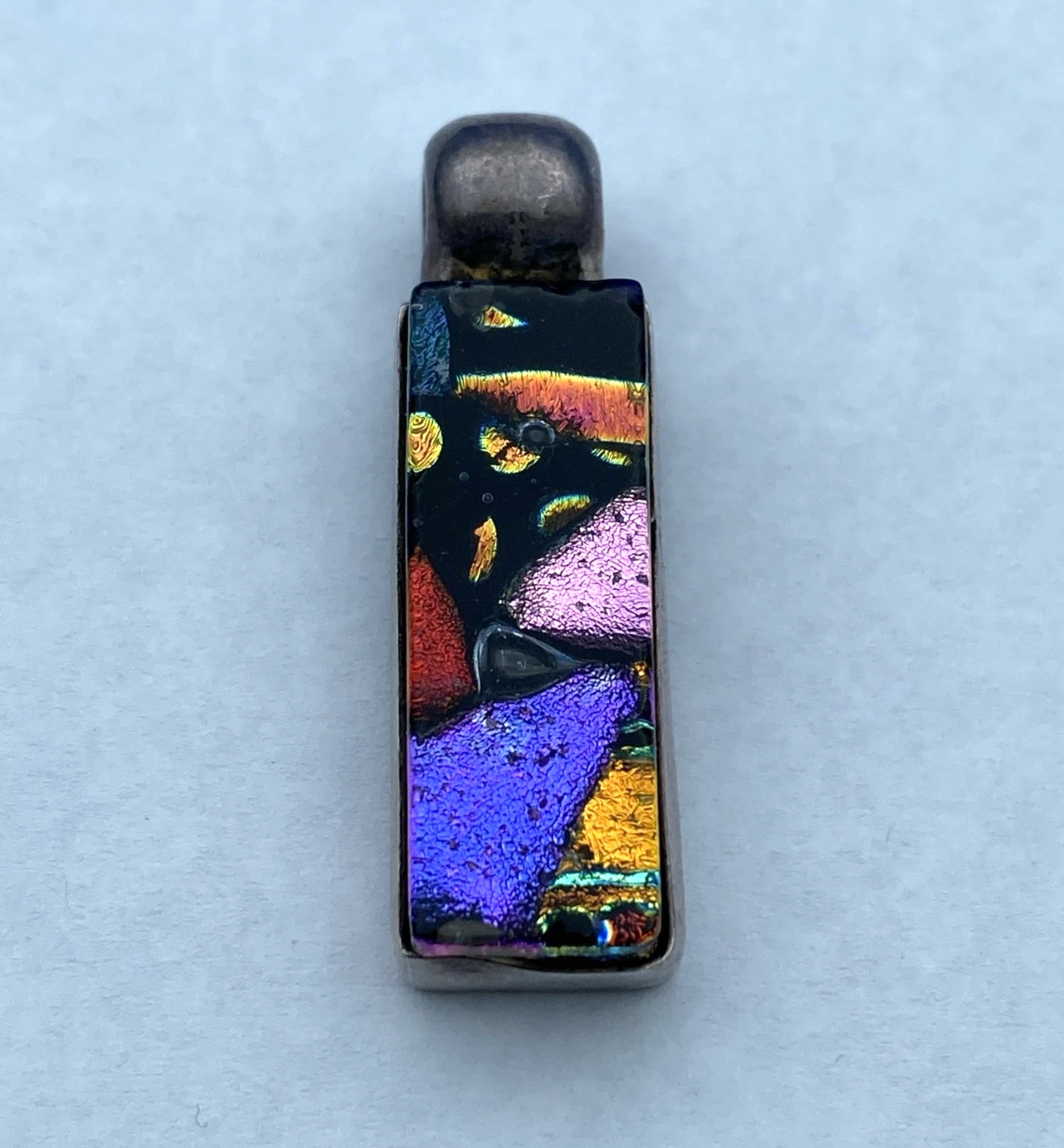 Vintage Mexico 925 Sterling Silver Dichroic Glass Abstract Artisan Pendant 12.2g - Image 2