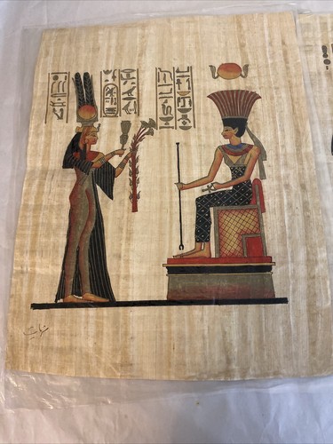 Two Egyptian Painting on papyrus paper with certificate from Delta papyrus - Image 2