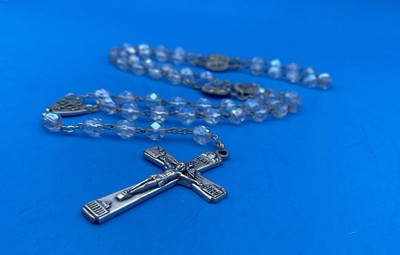 Vintage AB Crystal Faceted Glass Rosary, 4 Basilicas ROMA CITA ETERNA, Italy 20” - Image 6