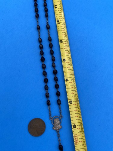 Vintage Black Faceted Glass Rosary w Case, Mary, Jesus, Italy, Christianity, 16” - Image 6