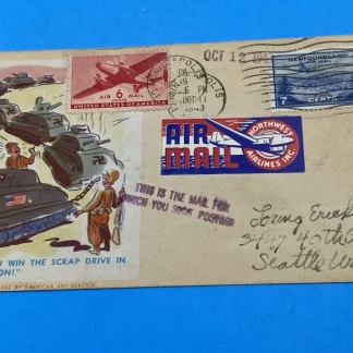 1943 WWII Patriotic AAS Scrap Drive Airmail Cover 6c Transport + NWA label