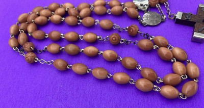 Vintage Wood Coco Veritable Rosary, FRANCE, Virgin Mary & Child Christianity 20" - Image 10