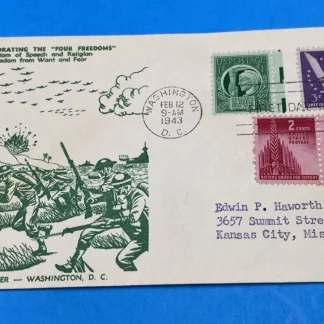 1943 FDC MacArthur Four Freedoms WWII Liberty Stamp #908 1st Day Washington