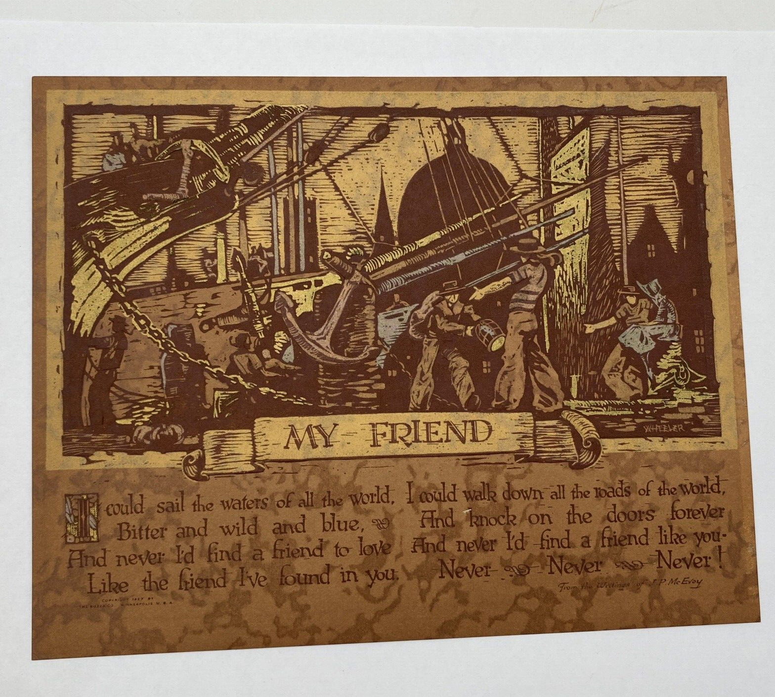 Vintage Buzza Motto Print My Friend 1927 Nautical Theme J. P. McEvoy Poem - Image 4