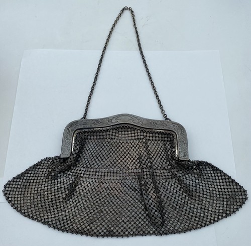 Antique Victorian Art Nouveau, German Silver, Mesh Chainmail Purse Needs Repair