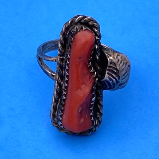 Vint Navajo 925 Sterling Silver Natural Branch Coral Native American Ring S 7.25