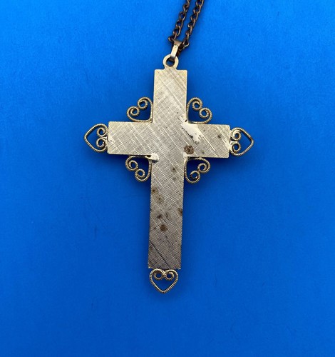 Vintage, Regal Gems, Rhinestone Gold Tone Cross Pendant Necklace, Christianity - Image 10