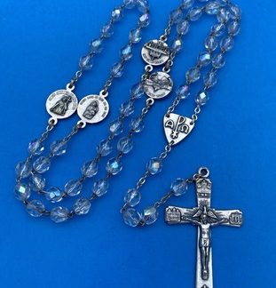 Vintage AB Crystal Faceted Glass Rosary, 4 Basilicas ROMA CITA ETERNA, Italy 20”
