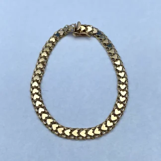 Vintage Beverly Hills Gold 14K Yellow Gold Heart Link Bracelet 5.1g 7.25" Signed