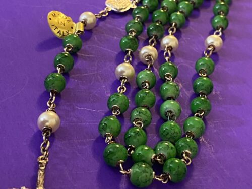 Pope John Paul II- Green Glass Beads Rosary, Italy, Catholic, 20” - Image 3