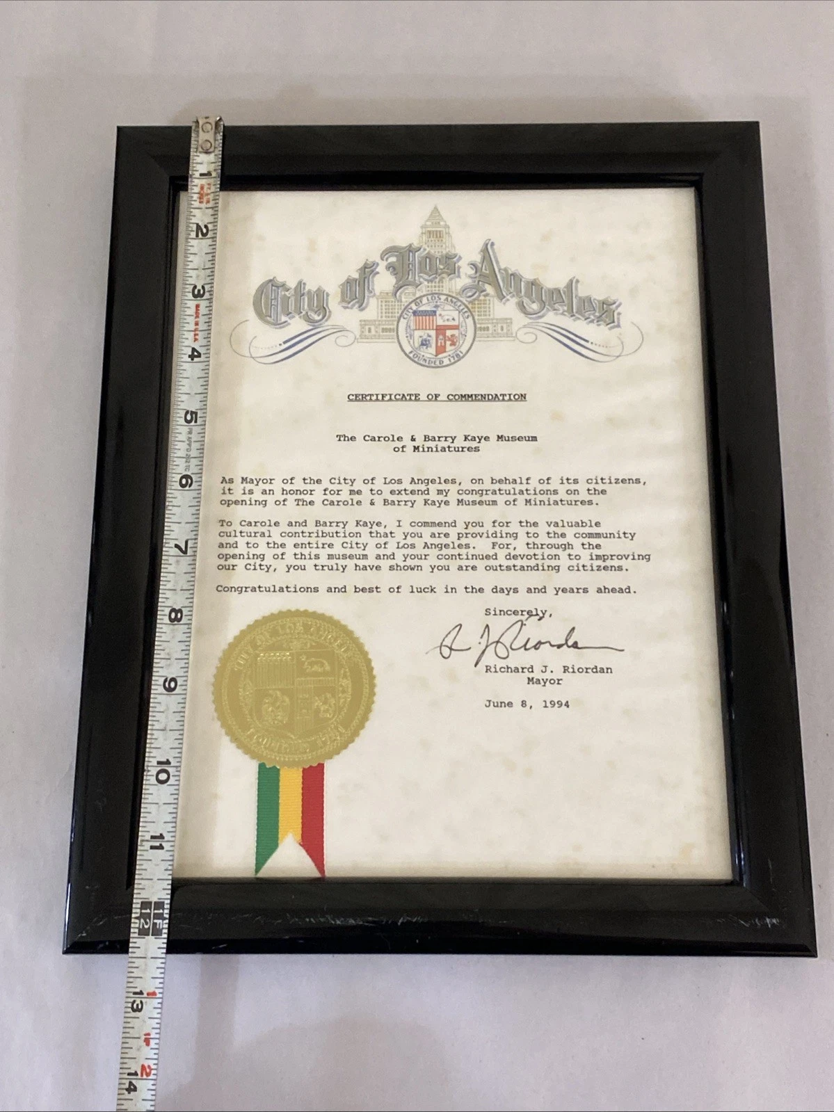 City of Los Angeles 1994 Commendation Signed by Mayor Richard Riordan - Image 6