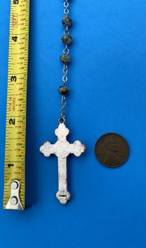 Vtg CREED Our Lady Lourdes Multi Colored Speckled Glass Bead Rosary Catholic - Image 6