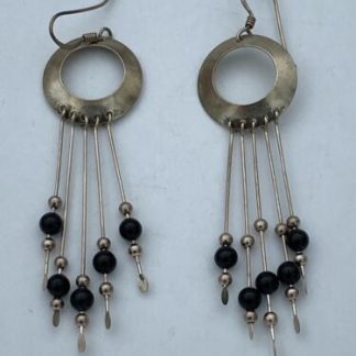 Vintage South Western Sterling Silver Black Onyx Quill Dangle Earrings