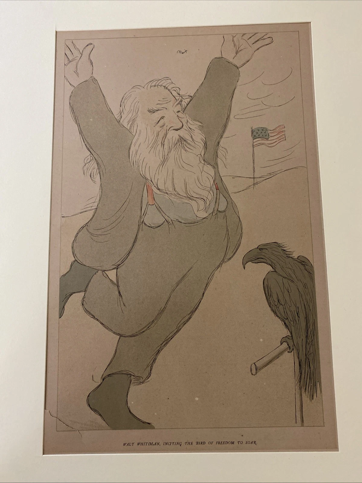 1904 Max Beerbohm Poets' Corner Lithographs Walt Whitman Dante Pair Literary Art - Image 2