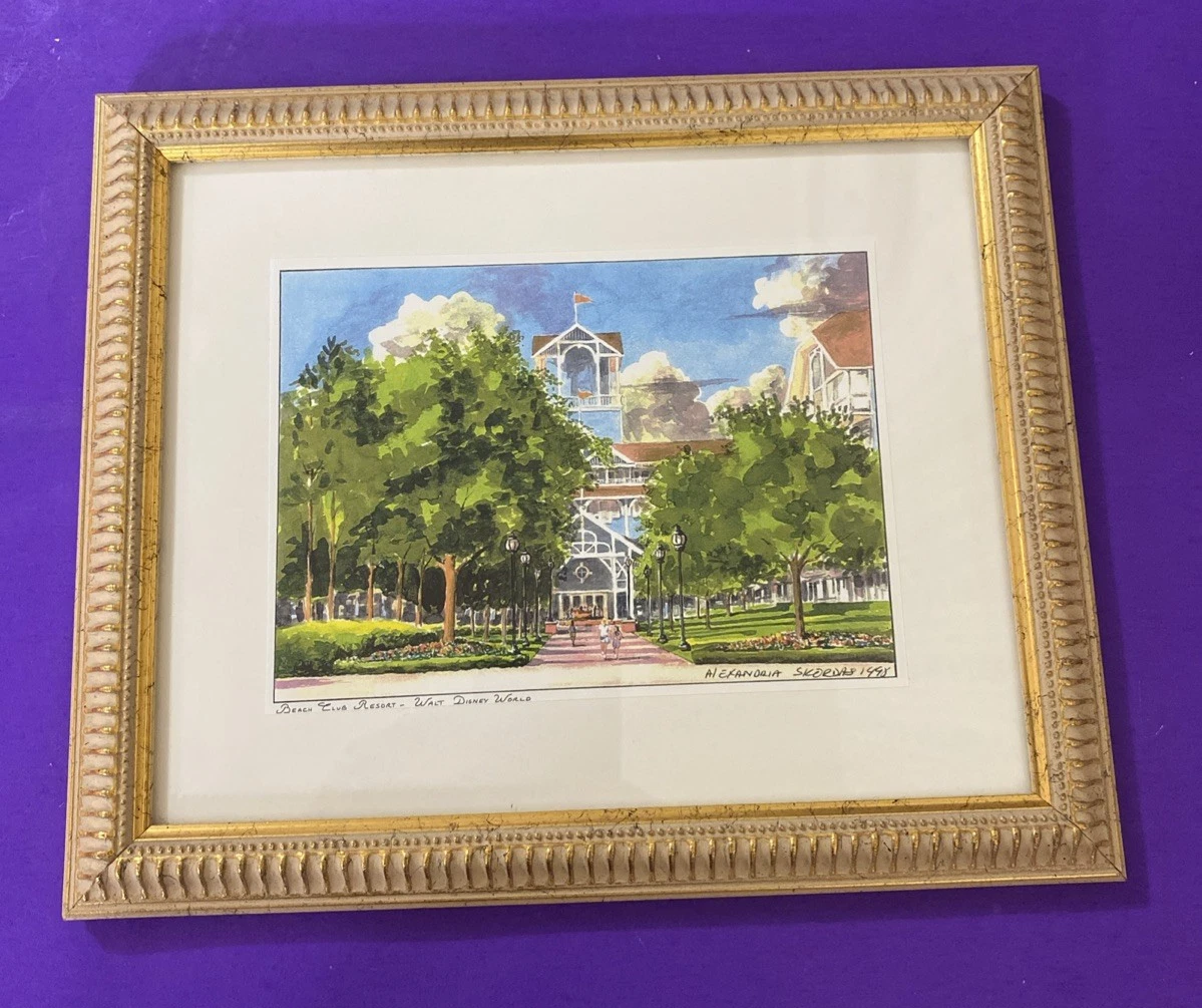 Vintage 1998 Alexandria Skordas Disney Beach Club Resort Framed Art Print 11.5in