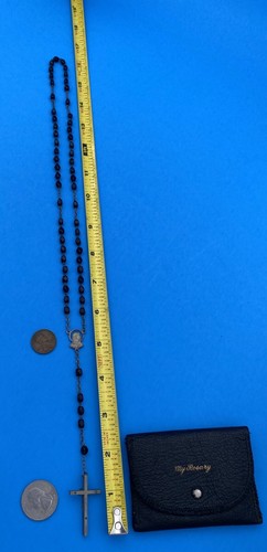 Vintage Black Faceted Glass Rosary w Case, Mary, Jesus, Italy, Christianity, 16” - Image 4