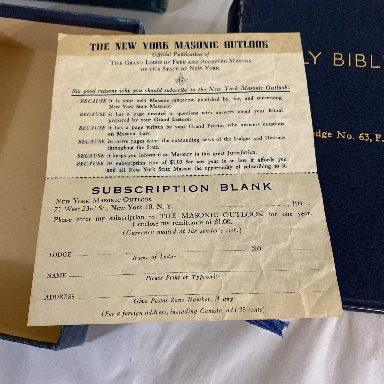 1949 Morton Lodge No 63 Masonic Oxford Bible J.T. Brooks Original Box NY - Image 4