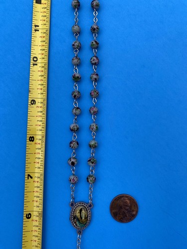 Vtg CREED Our Lady Lourdes Multi Colored Speckled Glass Bead Rosary Catholic - Image 7