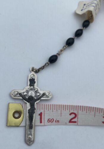 Vtg Black Acrylic Unbreakable Chain Cherub Crucifix Rosary Italy Christianity - Image 11