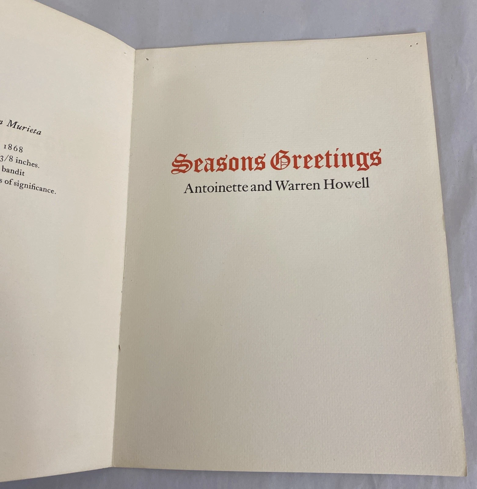 Warren & Antoinette Howell Seasons Greetings Card Joaquin Murrieta C.C.Nahl 1868 - Image 6