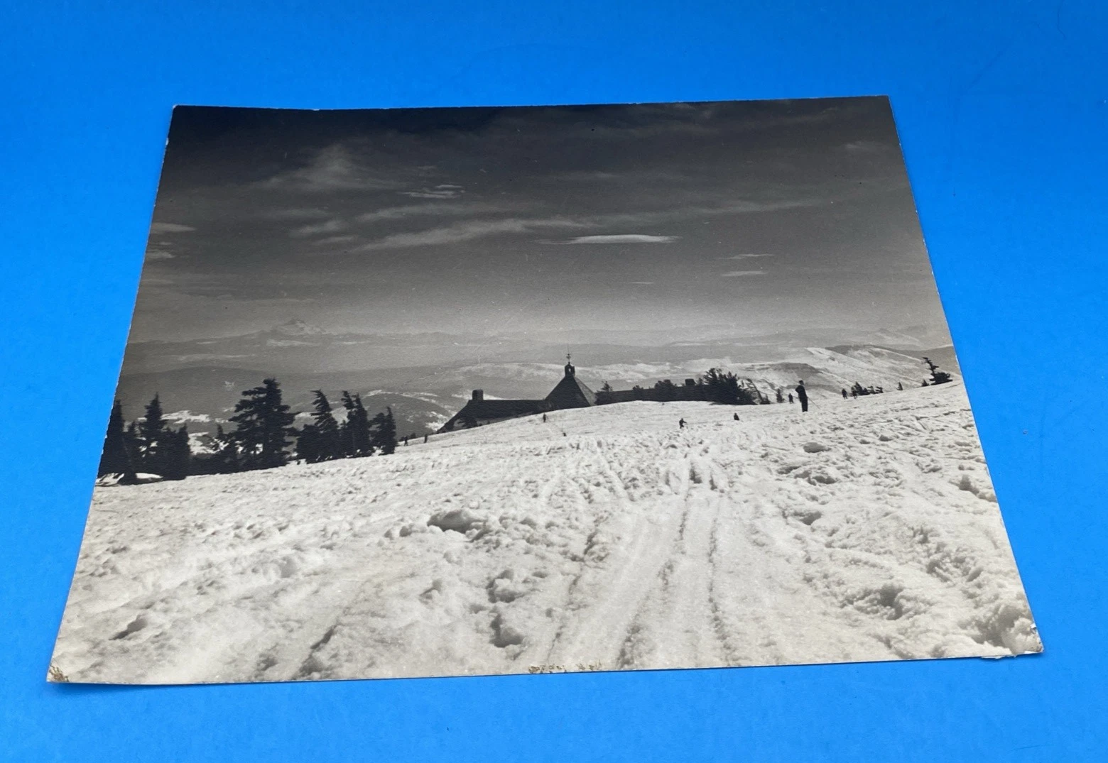 Vintage 10x8 Alpine Winter Mountain Chapel Photo w/ Carl Vigna Verso Inscription