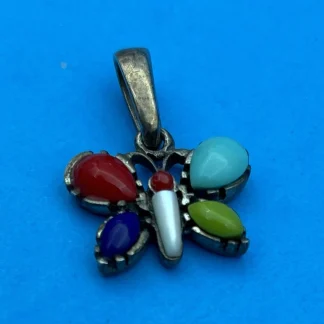 Vtg Silpada Sterling Silver 925 Butterfly Pendant, Turquoise, Coral, Lapis, MOP