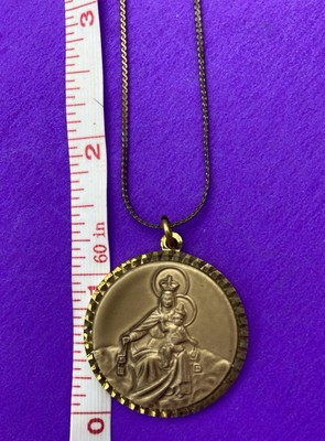 Vtg Our Lady of Mount Carmel/Mary Pendant Necklace, Gold-Toned, Christianity - Image 6
